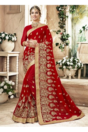 Maroon Georgette Embroidered  Wedding Wear  saree 6805